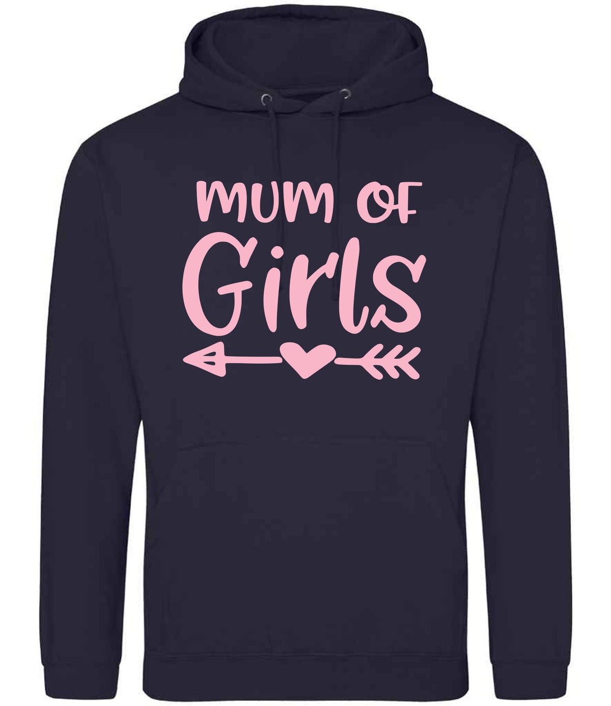 Mum of Girls – Unisex Hoodie in New French Navy with Baby Pink vinyl
