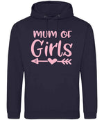 Mum of Girls – Unisex Hoodie in New French Navy with Baby Pink vinyl