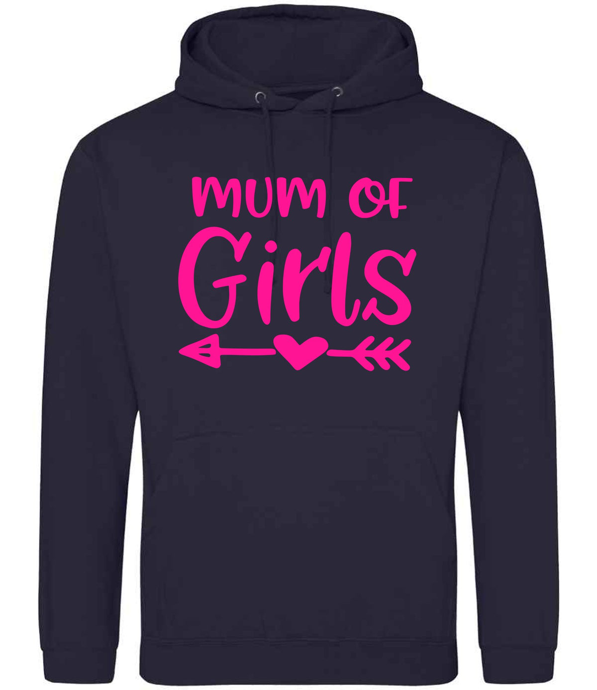 Mum of Girls – Unisex Hoodie in New French Navy with Hot Pink vinyl