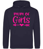 Mum of Girls – Unisex Hoodie in New French Navy with Hot Pink vinyl