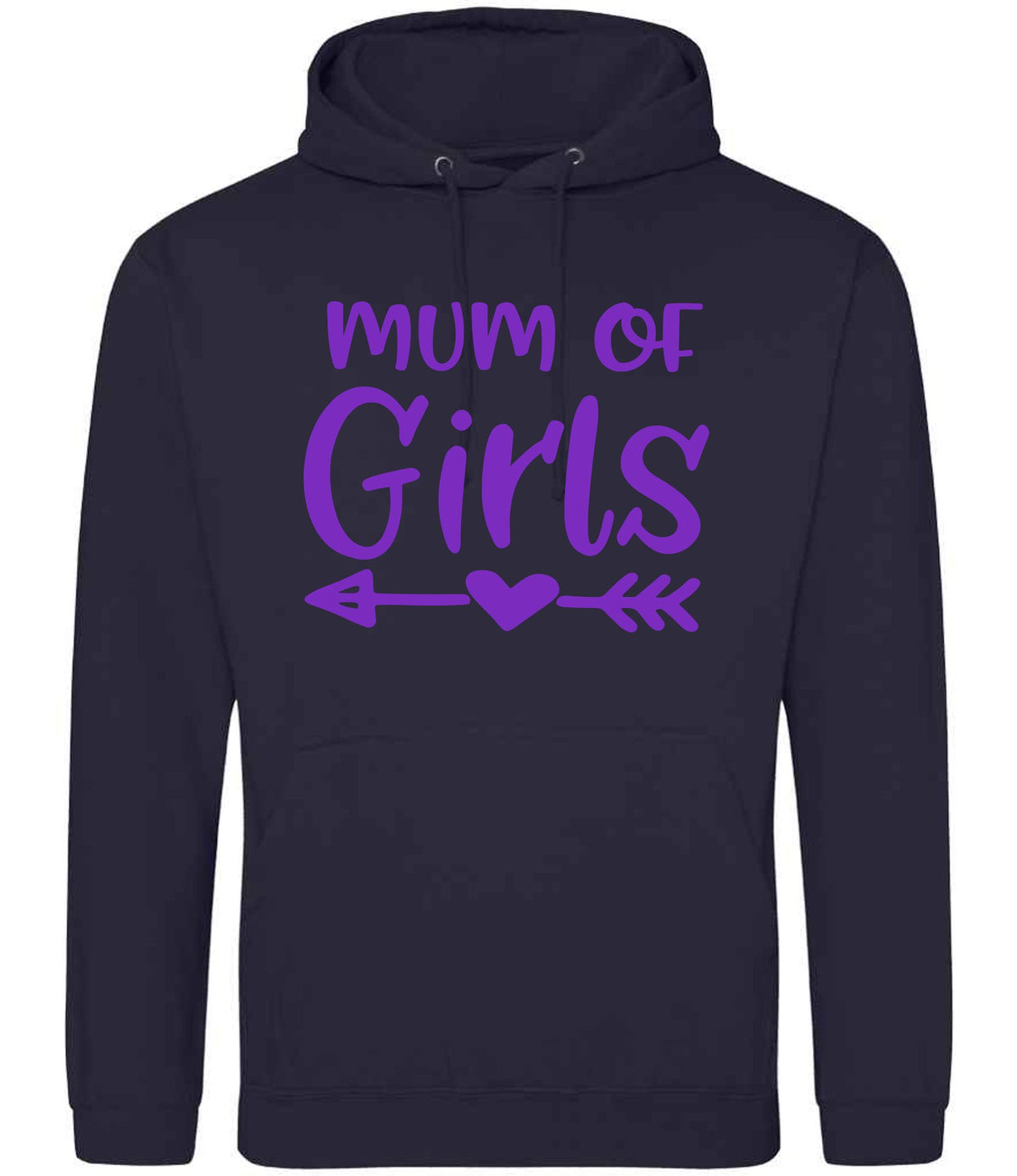 Mum of Girls – Unisex Hoodie in New French Navy with Purple vinyl