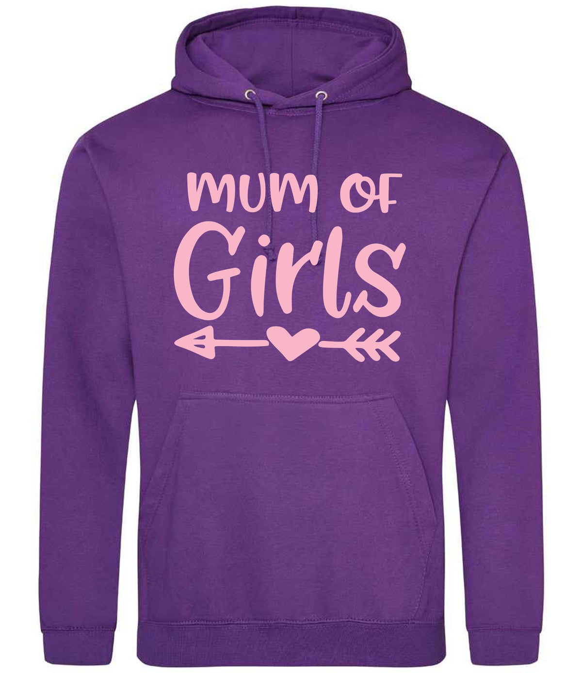 Mum of Girls – Unisex Hoodie in Purple with Baby Pink vinyl
