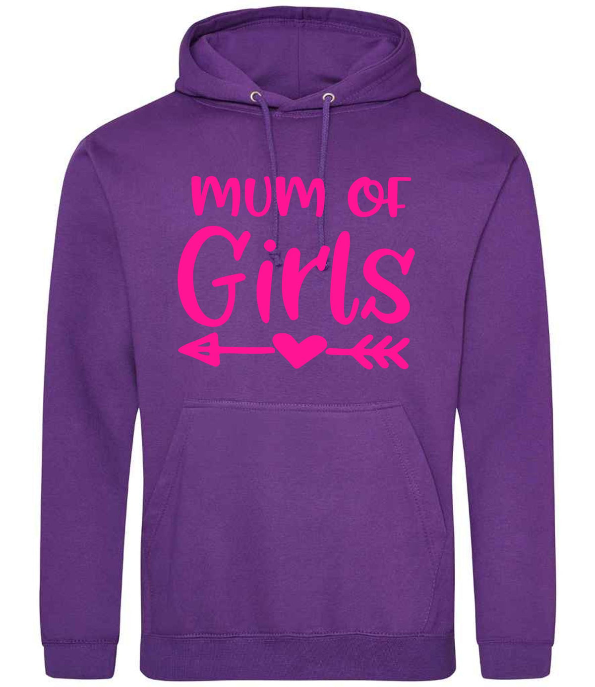 Mum of Girls – Unisex Hoodie in Purple with Hot Pink vinyl