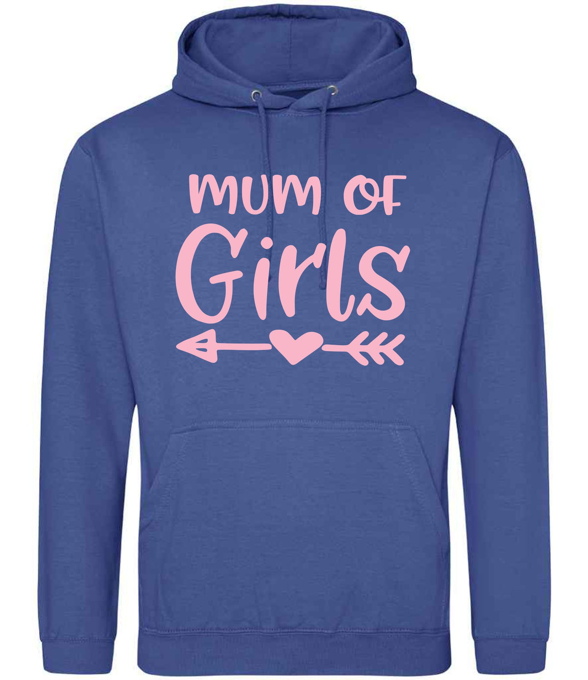Mum of Girls – Unisex Hoodie in Royal Blue with Baby Pink vinyl