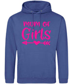 Mum of Girls – Unisex Hoodie in Royal Blue with Hot Pink vinyl
