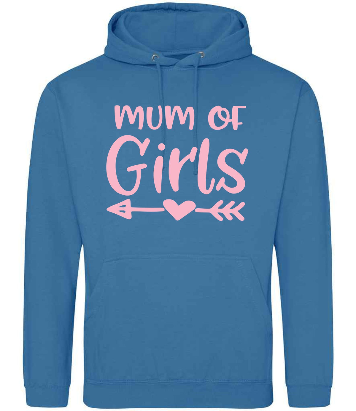 Mum of Girls – Unisex Hoodie in Sapphire Blue with Baby Pink vinyl