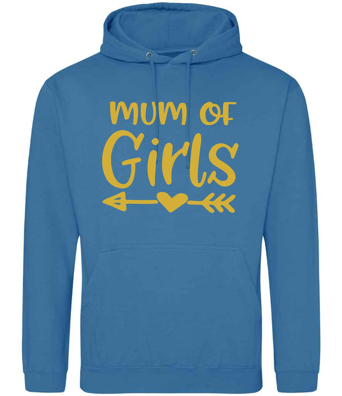 Mum of Girls – Unisex Hoodie in Sapphire Blue with Gold vinyl