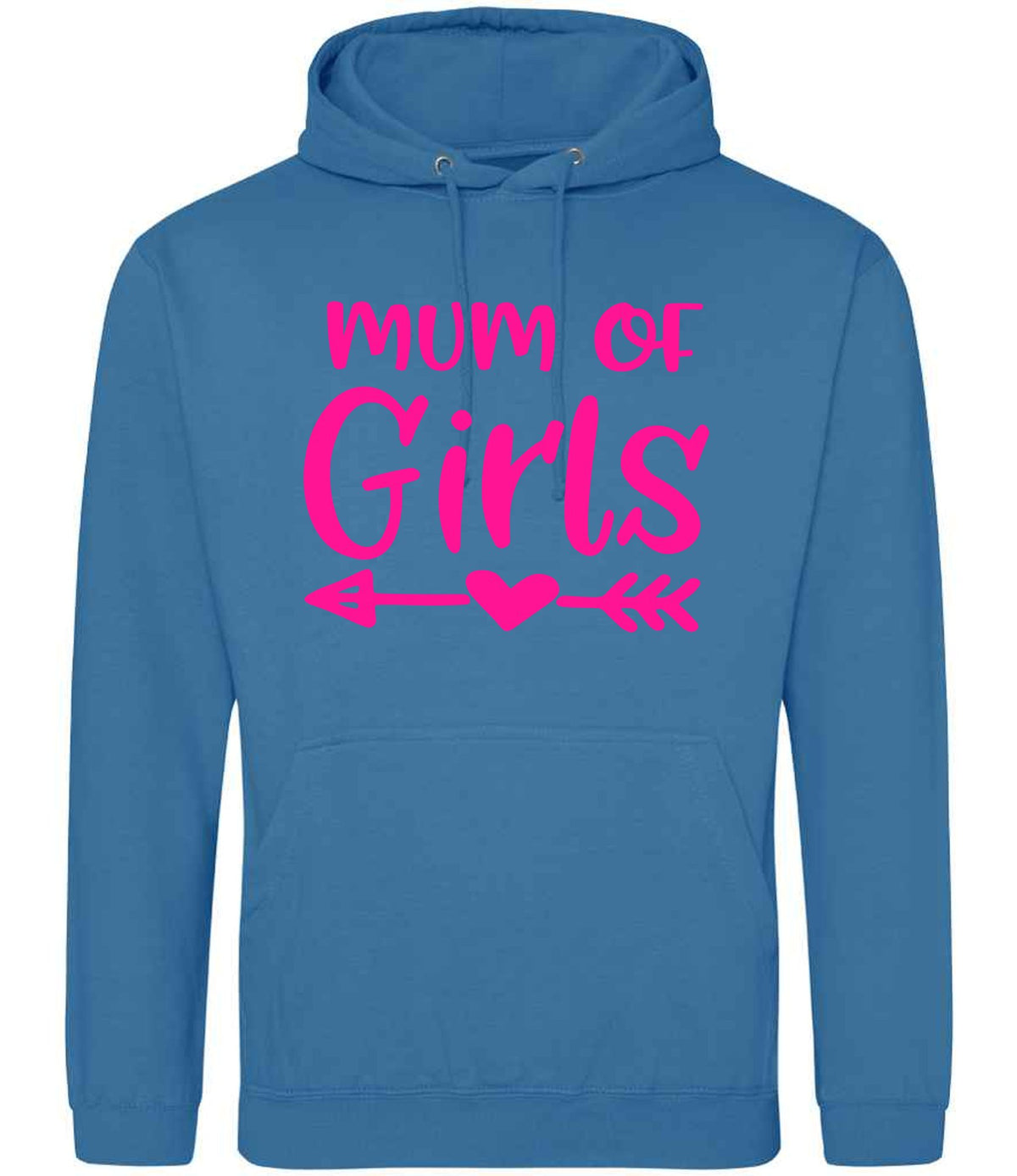 Mum of Girls – Unisex Hoodie in Sapphire Blue with Hot Pink vinyl