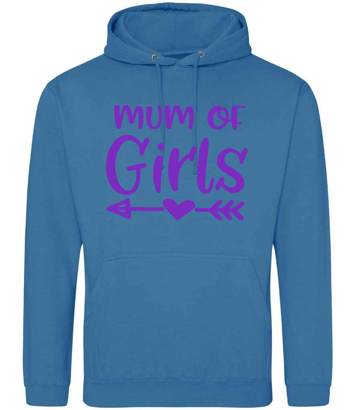 Mum of Girls – Unisex Hoodie in Sapphire Blue with Purple vinyl