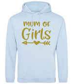 Mum of Girls – Unisex Hoodie in Sky Blue with Gold vinyl