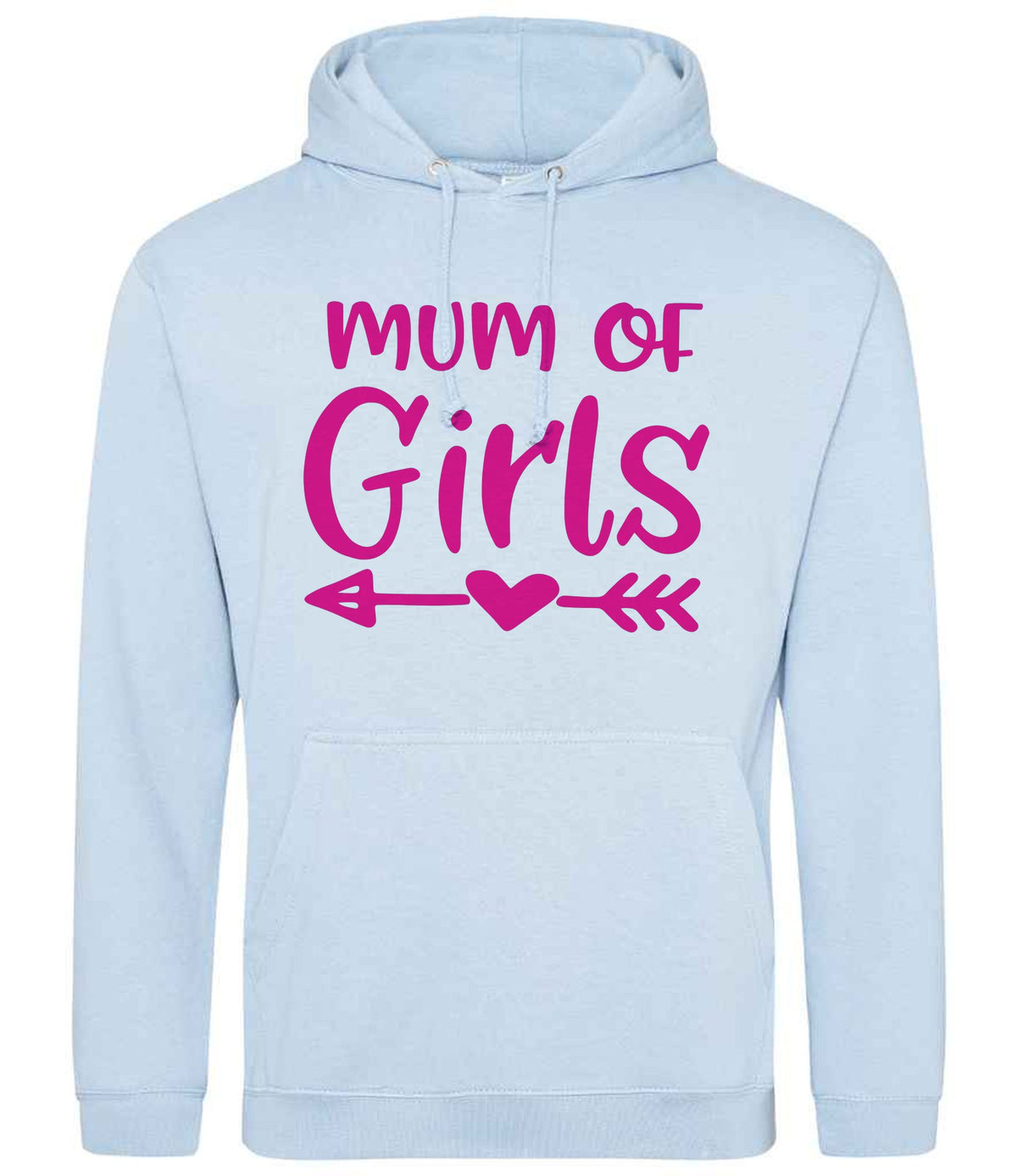 Mum of Girls – Unisex Hoodie in Sky Blue with Hot Pink vinyl