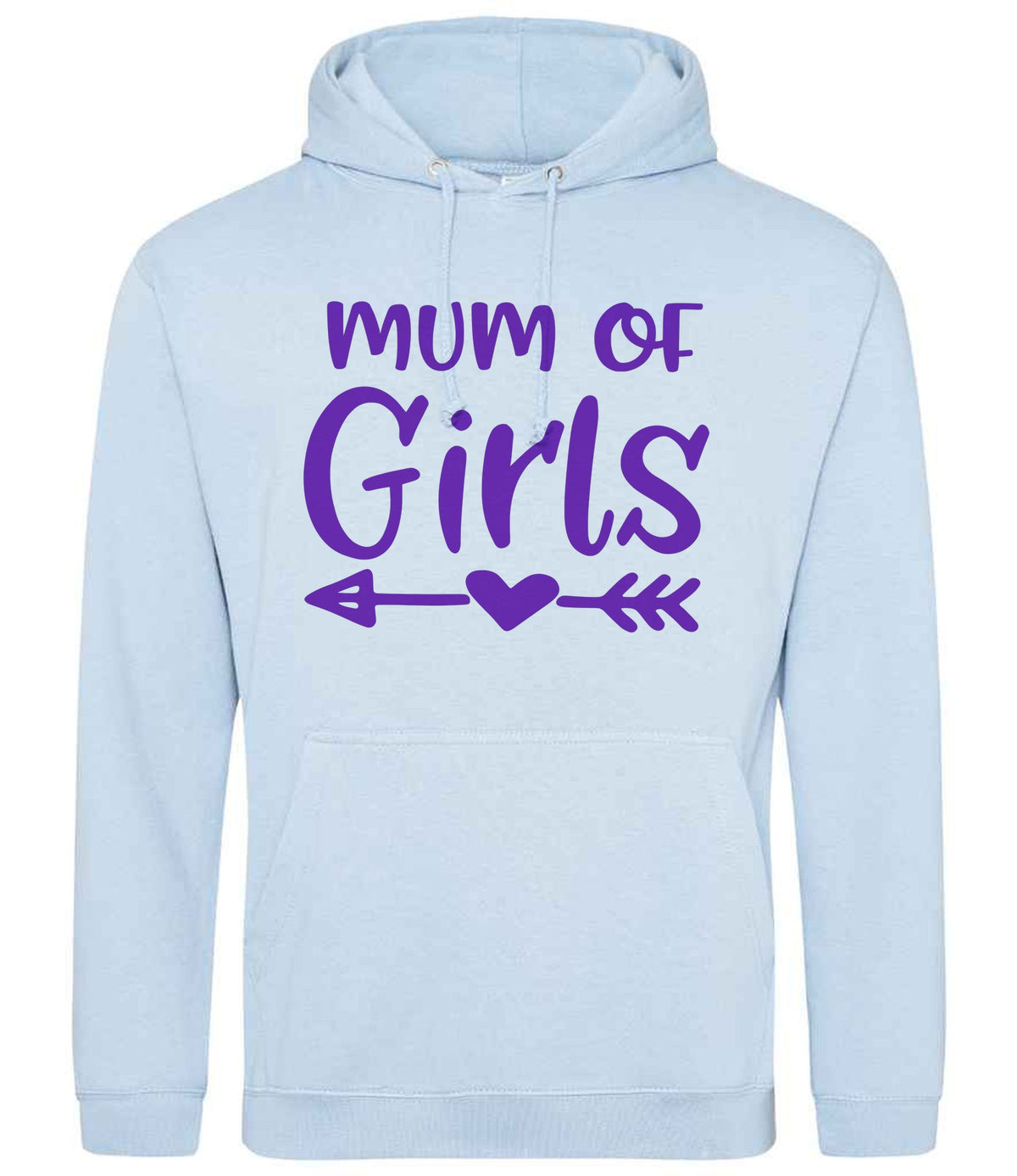 Mum of Girls – Unisex Hoodie in Sky Blue with Purple vinyl