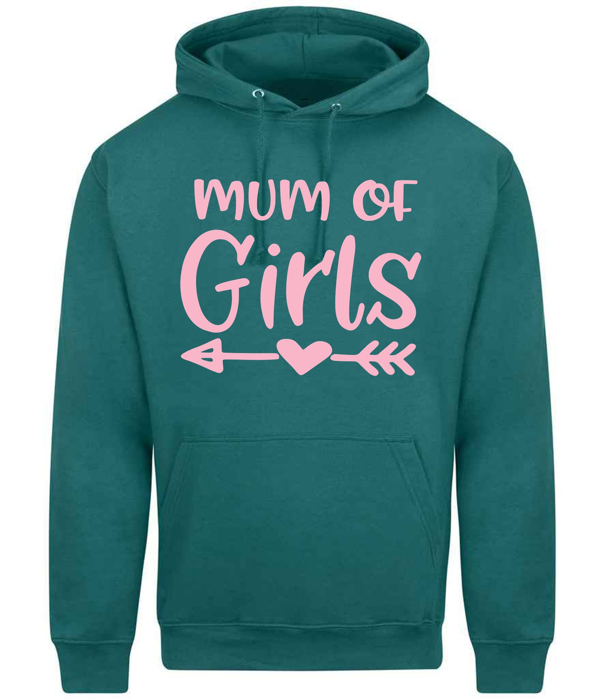 Mum of Girls – Unisex Hoodie in Teal with Baby Pink vinyl