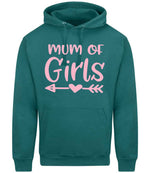 Mum of Girls – Unisex Hoodie in Teal with Baby Pink vinyl