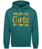Mum of Girls – Unisex Hoodie in Teal with Gold vinyl