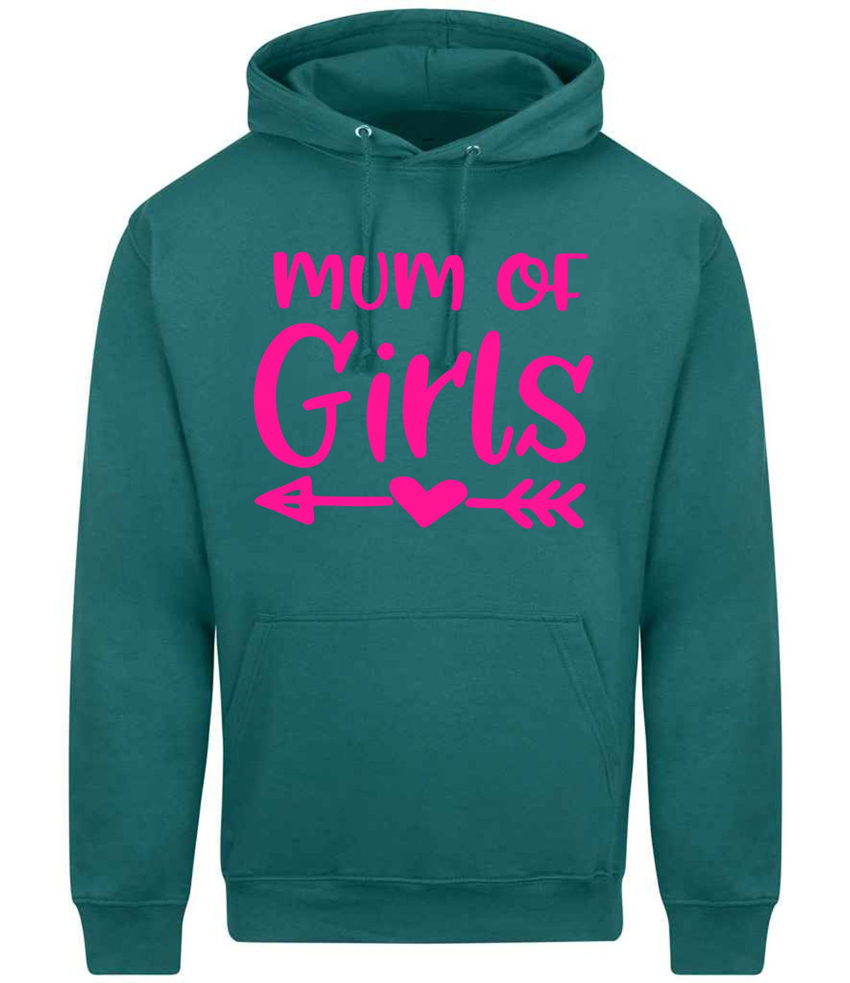 Mum of Girls – Unisex Hoodie in Teal with Hot Pink vinyl