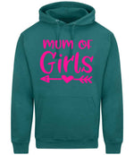 Mum of Girls – Unisex Hoodie in Teal with Hot Pink vinyl