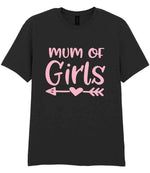 Mum of Girls – Unisex T-Shirt in Black with Baby Pink vinyl