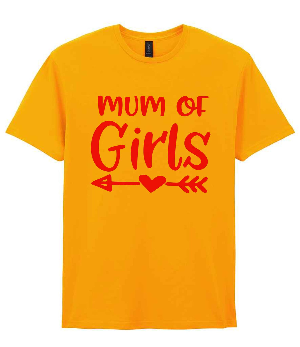 Mum of Girls – Unisex T-Shirt in Gold with Hot Pink vinyl