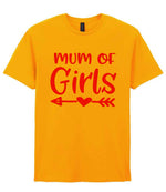 Mum of Girls – Unisex T-Shirt in Gold with Hot Pink vinyl