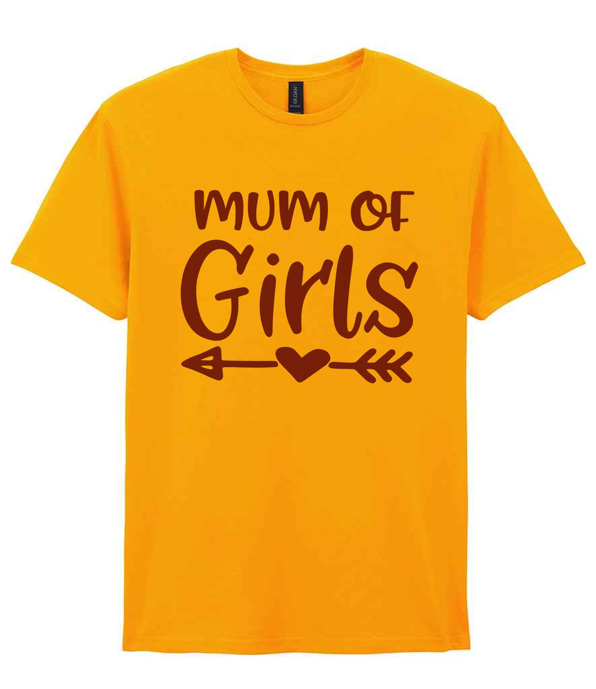 Mum of Girls – Unisex T-Shirt in Gold with Purple vinyl