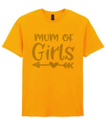 Mum of Girls – Unisex T-Shirt in Gold with Silver vinyl