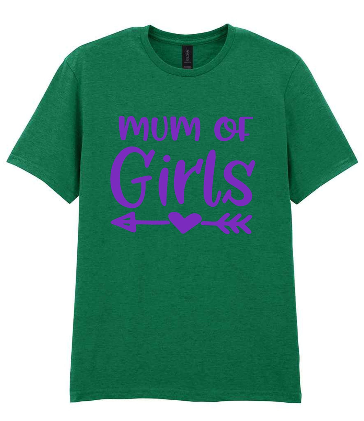 Mum of Girls – Unisex T-Shirt in Kelly Green with Purple vinyl