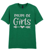 Mum of Girls – Unisex T-Shirt in Kelly Green with Silver vinyl