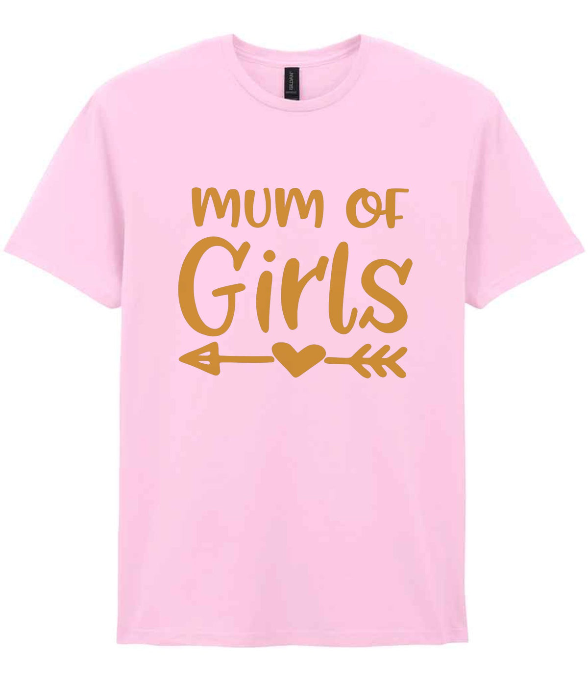 Mum of Girls – Unisex T-Shirt in Light Pink with Gold vinyl