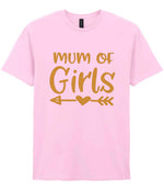 Mum of Girls – Unisex T-Shirt in Light Pink with Gold vinyl