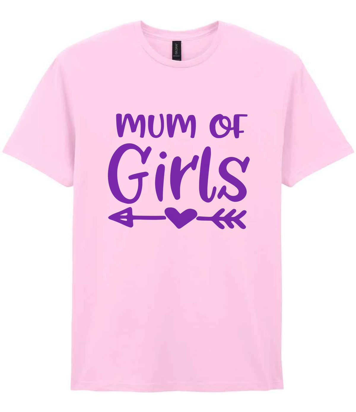 Mum of Girls – Unisex T-Shirt in Light Pink with Purple vinyl