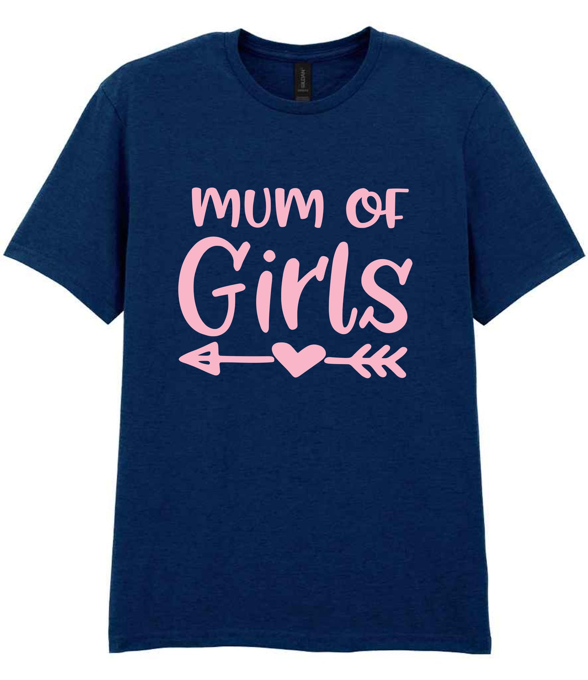 Mum of Girls – Unisex T-Shirt in Navy with Baby Pink vinyl