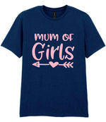 Mum of Girls – Unisex T-Shirt in Navy with Baby Pink vinyl