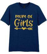 Mum of Girls – Unisex T-Shirt in Navy with Gold vinyl