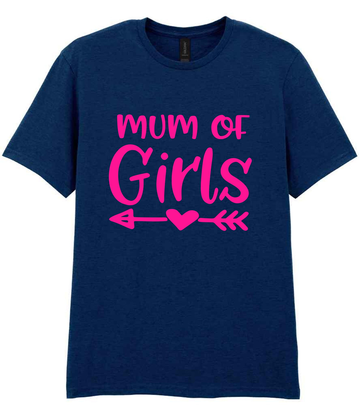 Mum of Girls – Unisex T-Shirt in Navy with Hot Pink vinyl