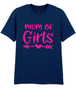 Mum of Girls – Unisex T-Shirt in Navy with Hot Pink vinyl