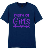 Mum of Girls – Unisex T-Shirt in Navy with Purple vinyl