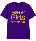 Mum of Girls – Unisex T-Shirt in Purple with Gold vinyl