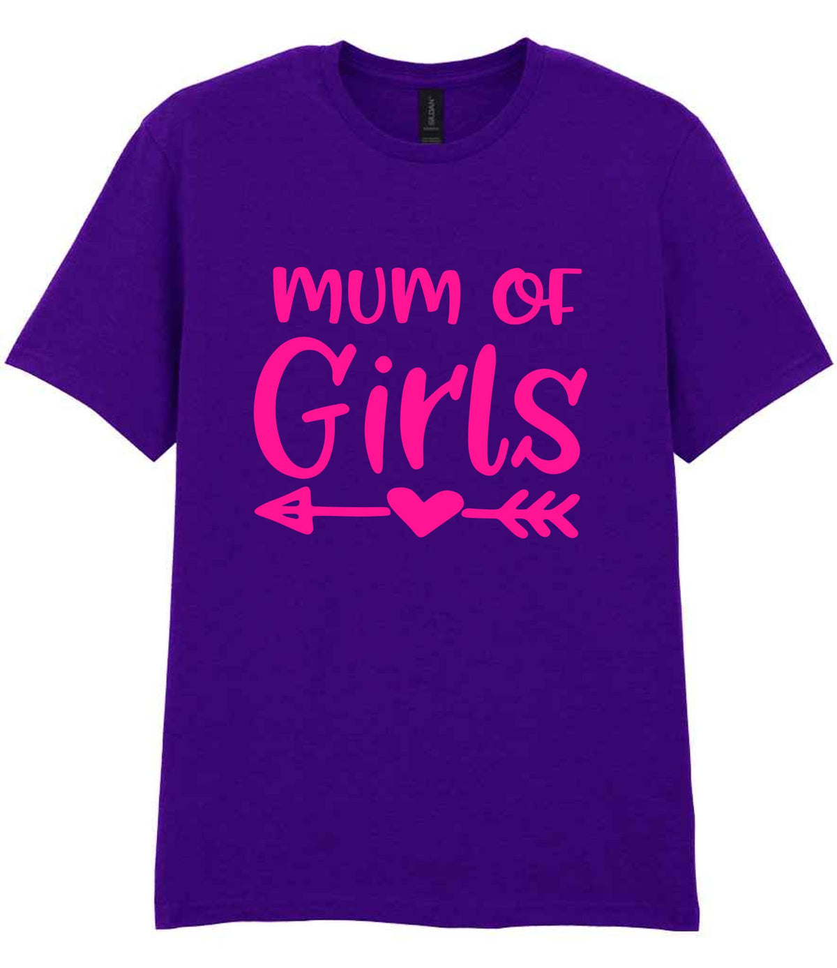 Mum of Girls – Unisex T-Shirt in Purple with Hot Pink vinyl
