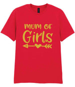 Mum of Girls – Unisex T-Shirt in Red with Gold vinyl