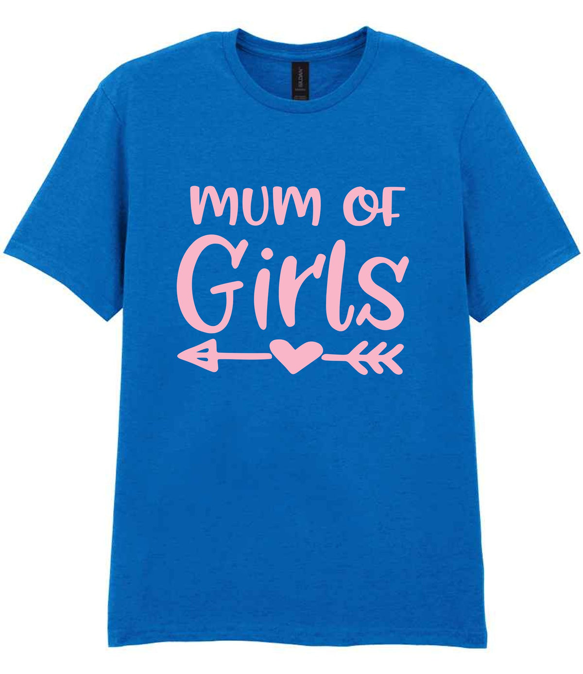 Mum of Girls – Unisex T-Shirt in Royal Blue with Baby Pink vinyl