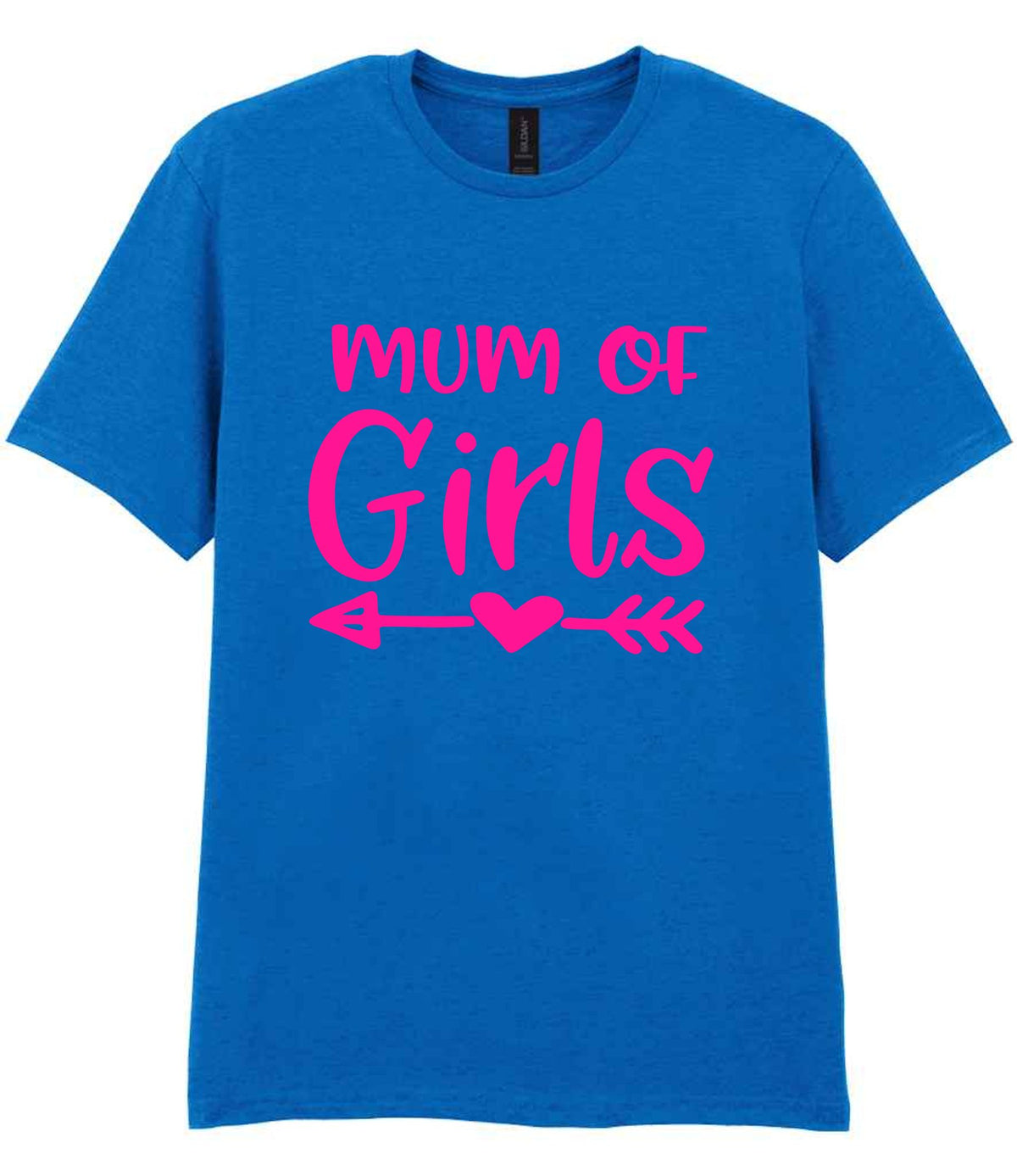 Mum of Girls – Unisex T-Shirt in Royal Blue with Hot Pink vinyl