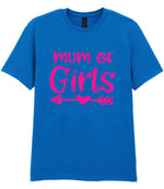Mum of Girls – Unisex T-Shirt in Royal Blue with Hot Pink vinyl