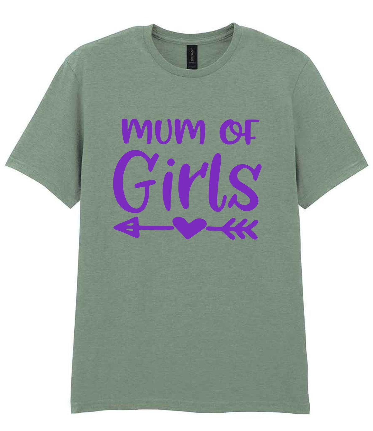 Mum of Girls – Unisex T-Shirt in Sage with Purple vinyl