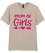 Mum of Girls – Unisex T-Shirt in Sand with Hot Pink vinyl