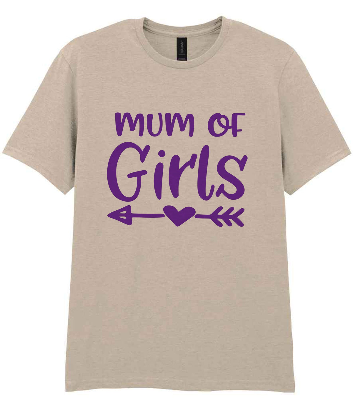 Mum of Girls – Unisex T-Shirt in Sand with Purple vinyl