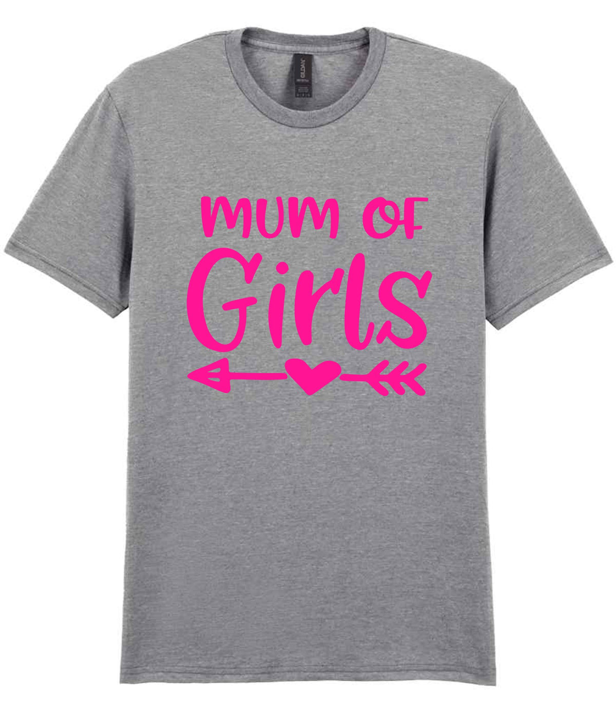 Mum of Girls – Unisex T-Shirt in Sport Grey with Hot Pink vinyl