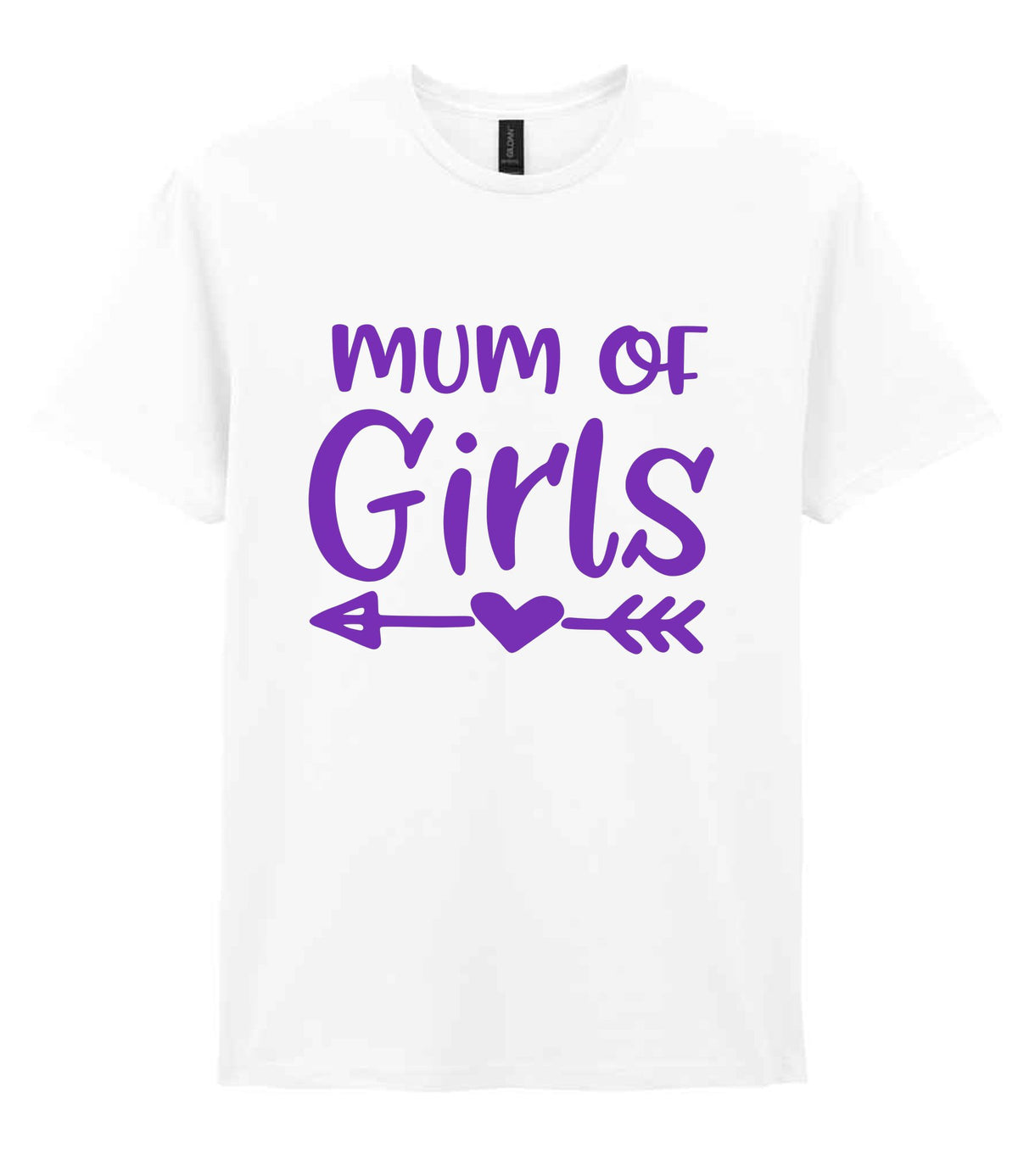 Mum of Girls – Unisex T-Shirt in White with Purple vinyl