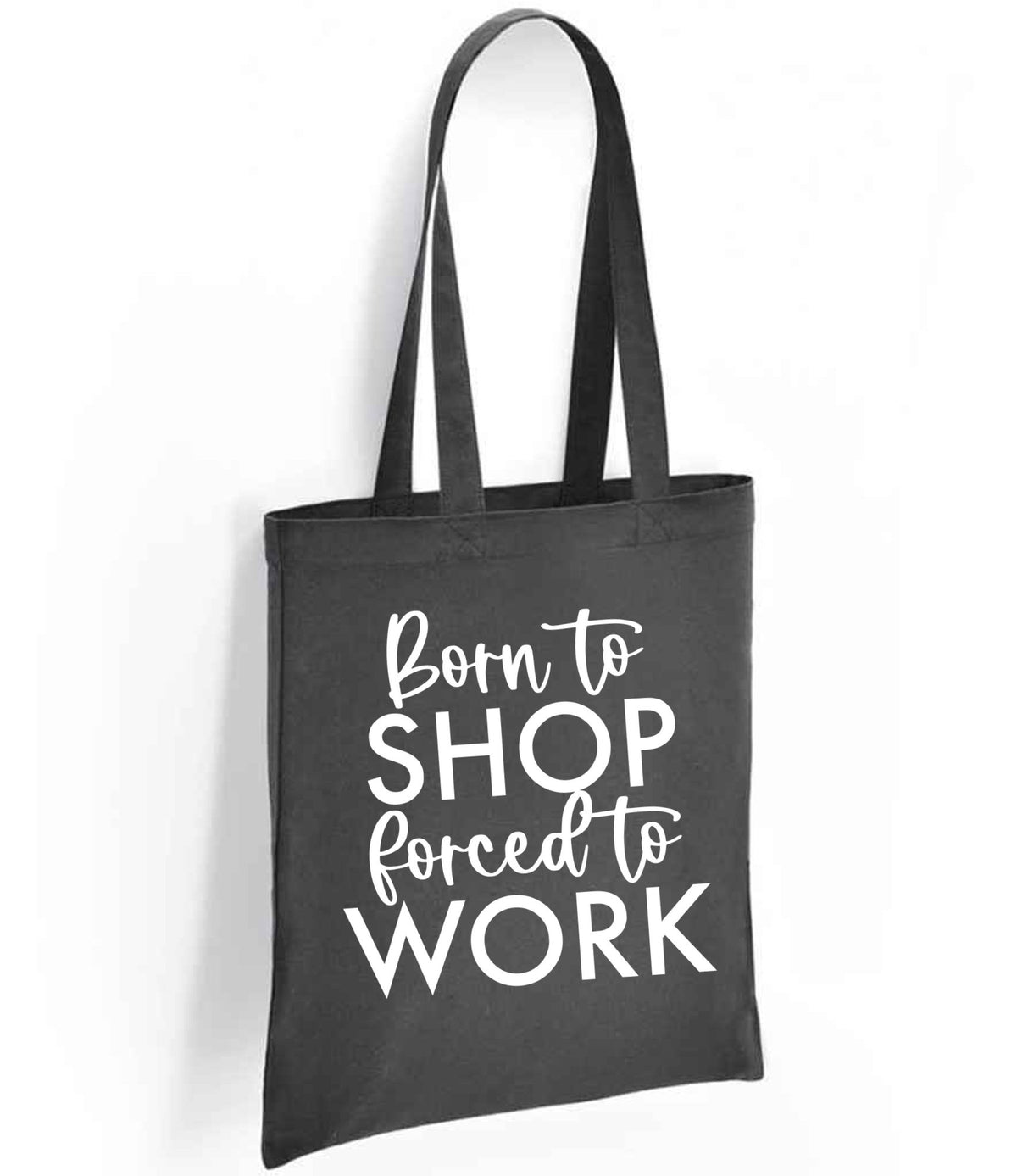 Borntoshopforcedtowork tote bag in charcoal