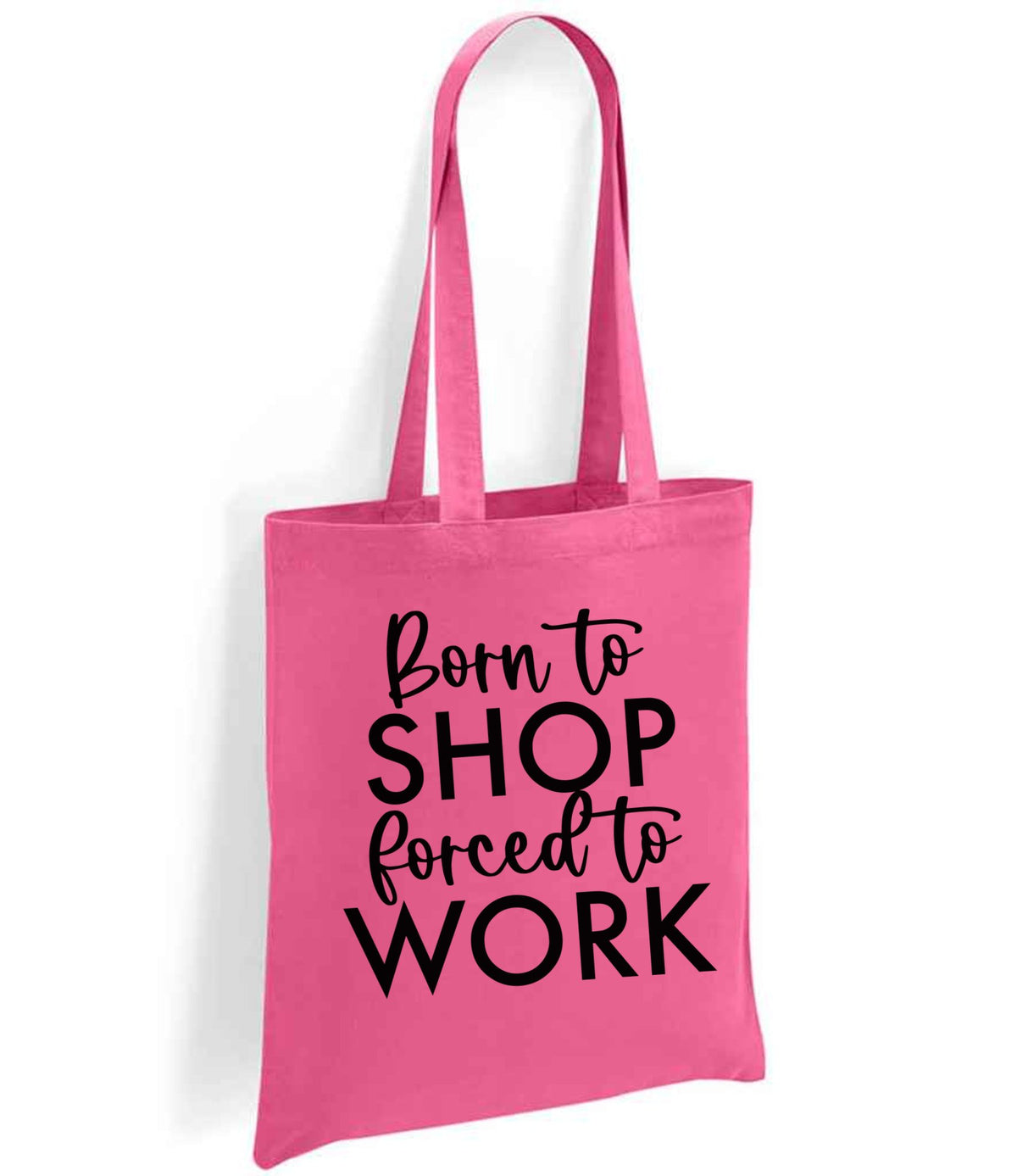 Borntoshopforcedtowork tote bag in fuchsia